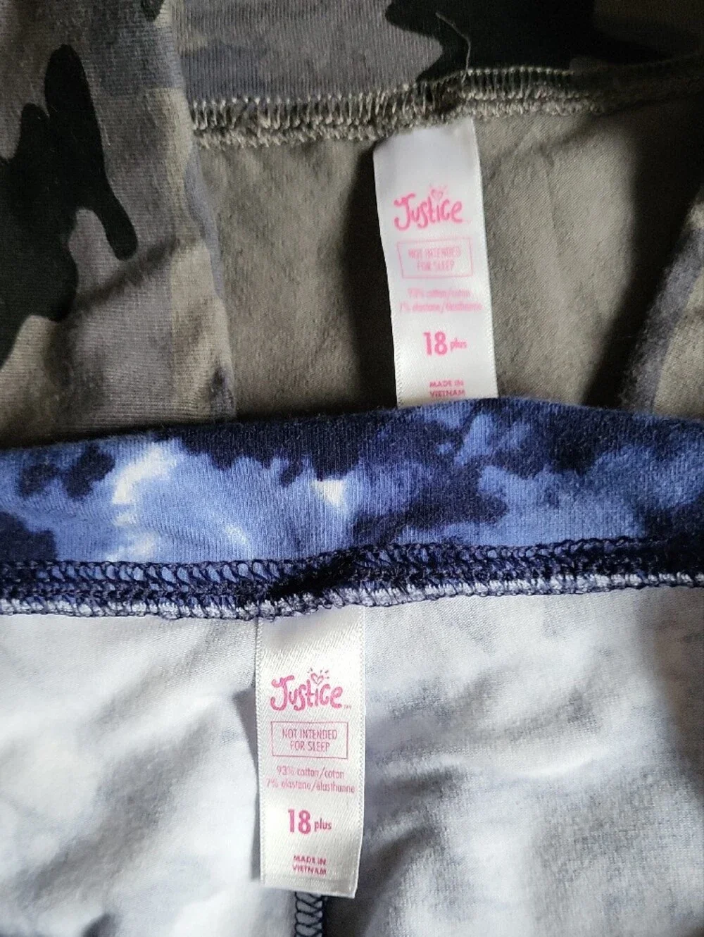 BUNDLE (2): Justice Blue Tie-Dye, Gray Camo Girls' Legging Duo
